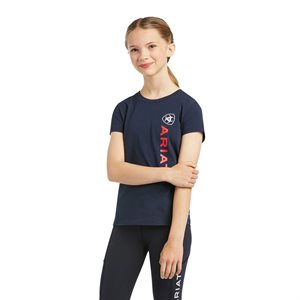 T-SHIRT ARIAT ENFANT VERTICAL LOGO SS NAVY / ROUGE